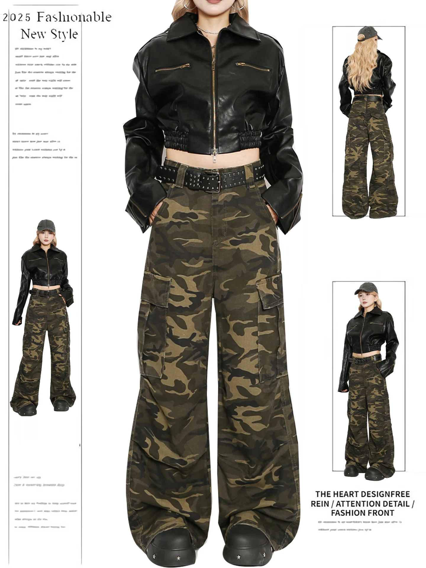 

Американские камуфляжные джинсовые рабочие брюки в стиле ретро, женские свободные прямые длинные брюки High Street, осенние новые повседневные джинсы