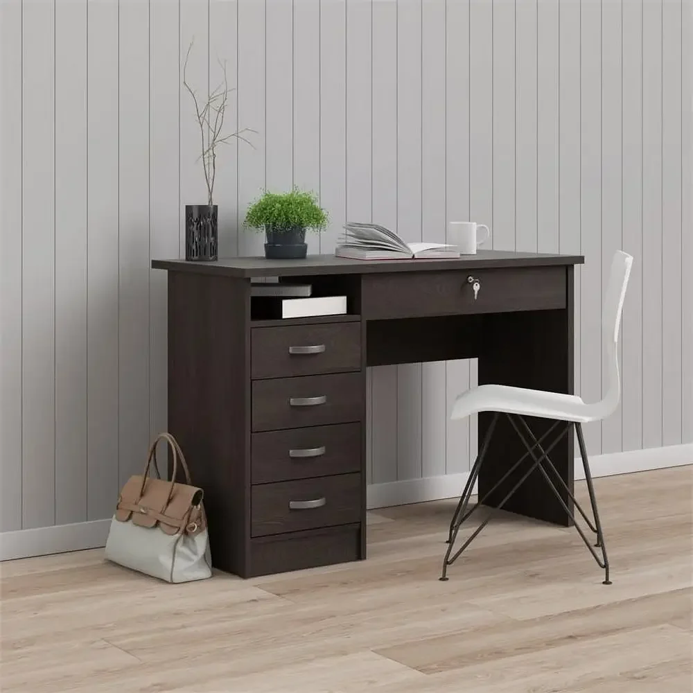 Walden Office Desk 5 proximité Wers, verrouillable, grand, MELStorage, chocolat noir, bois, compact, rectangulaire, bureau d'écriture, 120cm, facile