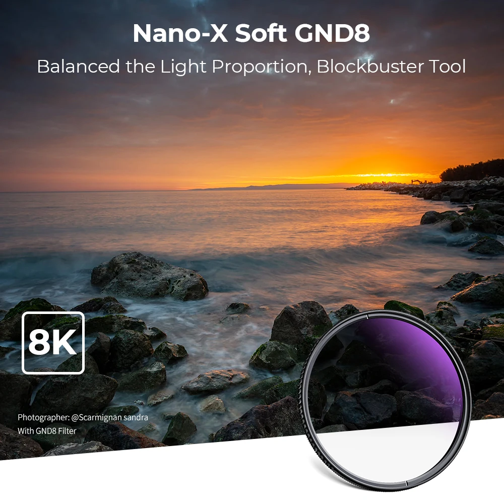 K&F Concept Nano-X HD GND8 ND8 Lens filter Optical Glass Soft Gradient with Coating 49mm 52mm 55mm 58mm 62mm 67mm 72mm 77mm 82mm