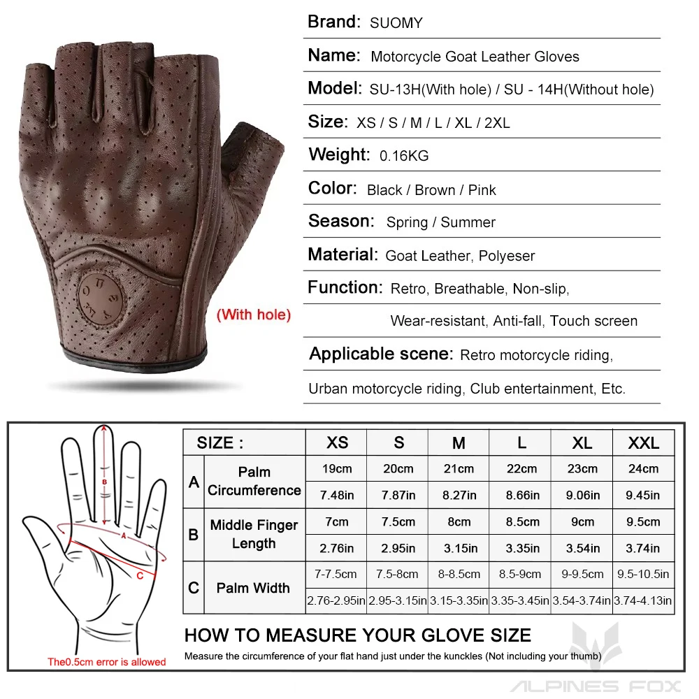 Fingerless Motorcycle Leather Gloves Protection Retro Summer Motocross Gloves Biker Motorcyclist Cycling Half Gloves Brown Black