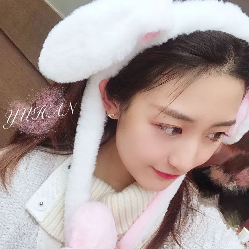 Rabbit Hat with Moving Ears Bunny Hat Ears Warm Plush Sweet Cute Airbag Cap Moving Bunny Ears Headband Funny Bunny Ear Hat