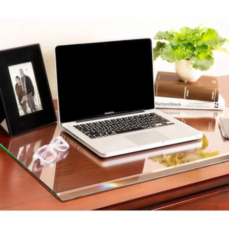 

20 x 30 Tempered Glass Desk Pad 1/4 Thick Clear Blotter with Beveled Edge Office Desk Protector Premium Elegance