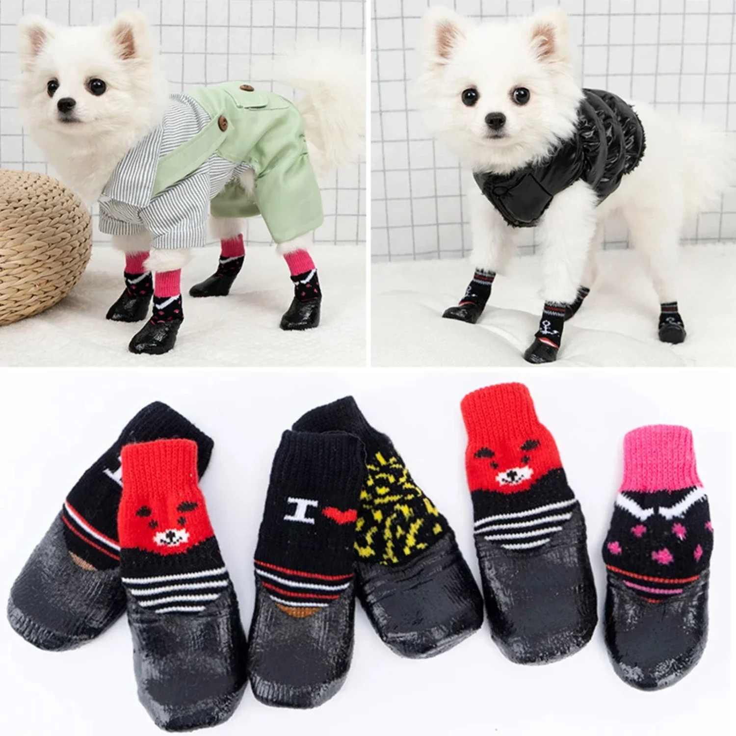 

Keep your furry friends warm, safe, and stylish with this cozy and adorable set of 4 YZL rubber dog shoes. These non-slip, water