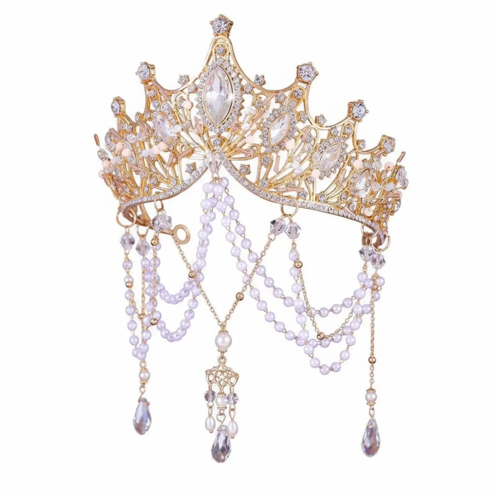 

Tassel Forehead Chain Headdress Retro Design Exotic Bead Tassel Crown Move Ld Princess Crown Crystal Embellished for Photoshoots
