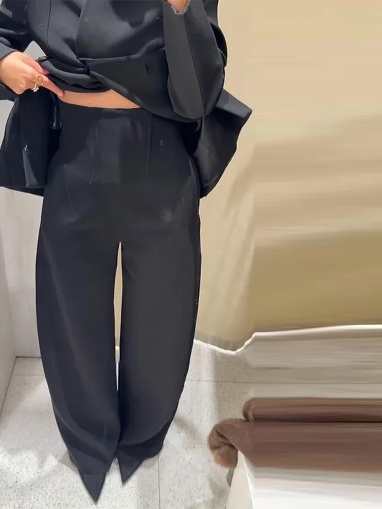 Ležérní sako s stojáčkem, dámský oblek, plný rukáv, knoflíky, pas, bundy s vysokým pasem, kalhoty na zip, volné kalhoty, obleky 2025 - náhled 5