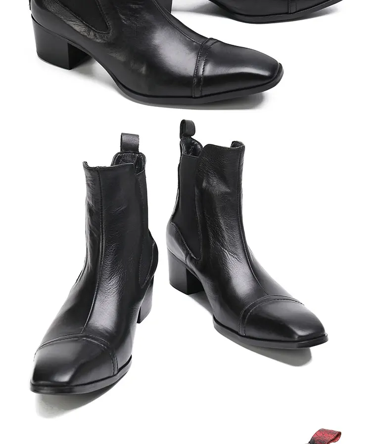 Frühlingsswarze kurze Stiefel mit Krokodilmuster, modische Stiefel, quadratischer Kopf, Lackleder, nackte Chelsea-Kurzstiefel für Herren – Detail 19