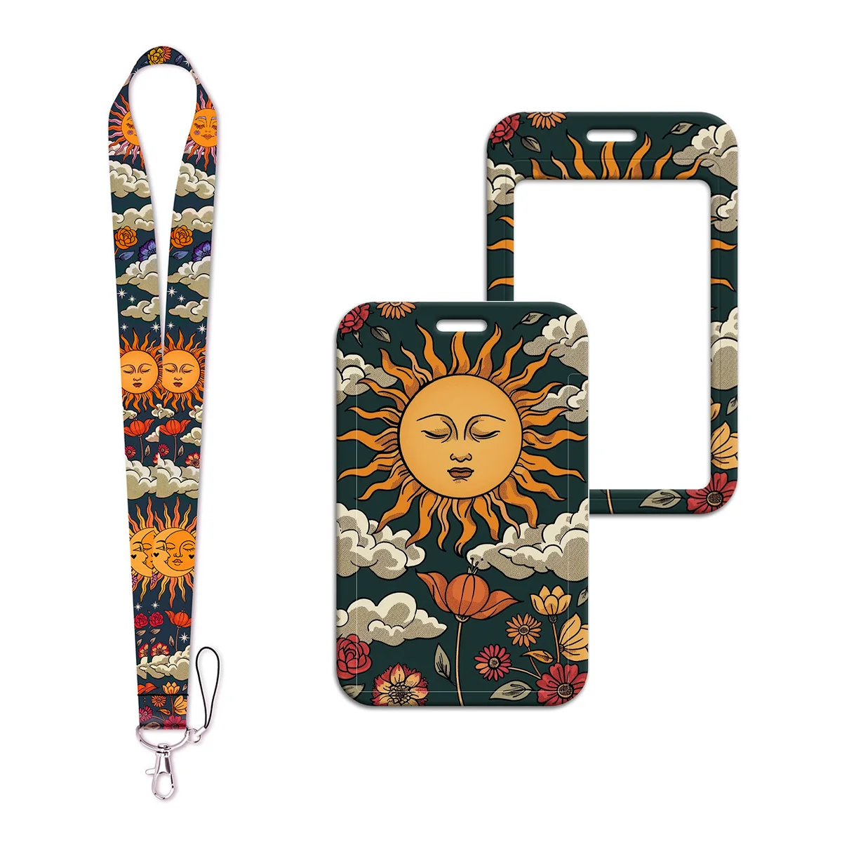 Sun Moon Face Lanyard Neck Strap Keychain Anime ID Card Cover Badge Holder Mobile Phone Hang Rope Keyring Accessories Gifts