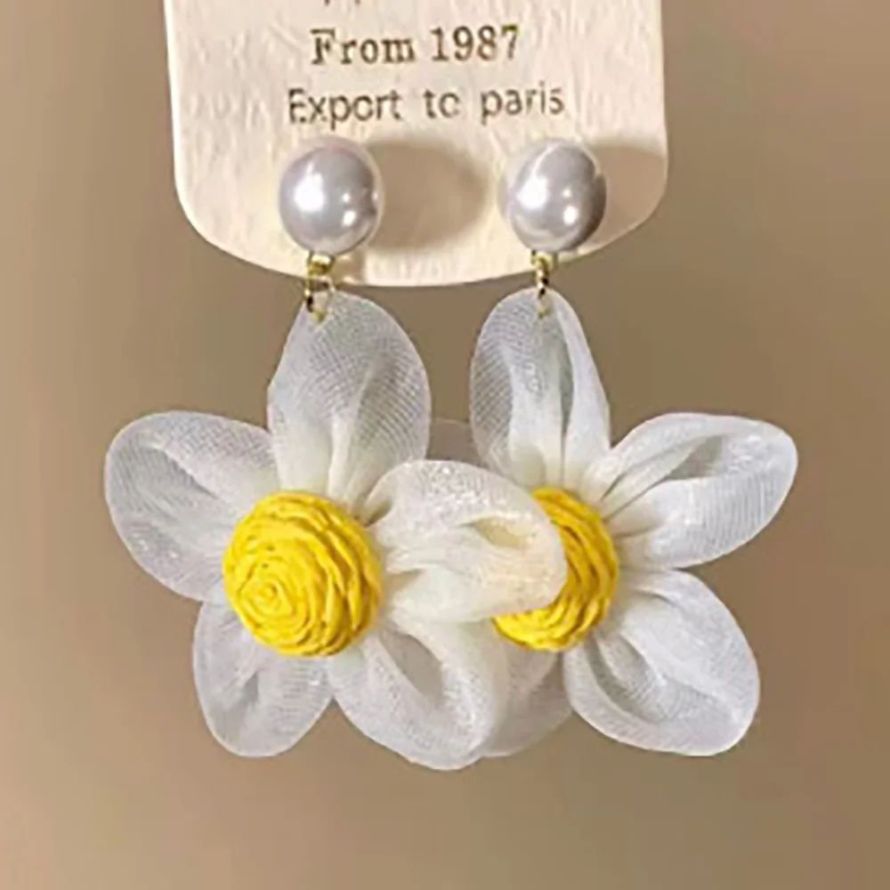 Bohemia Summer Hand Made Vintage Lafite Grass Weaving Colorful Flowers Drop Earrings for Women Travel Party Jewelry Gifts
