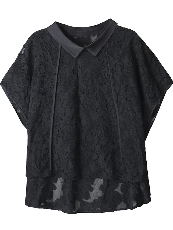 New Chinese Sle Embroidered ort Sve irt Women's Loose Hollow out Top Summer 2025 Faionable Mommy Casual Blouse