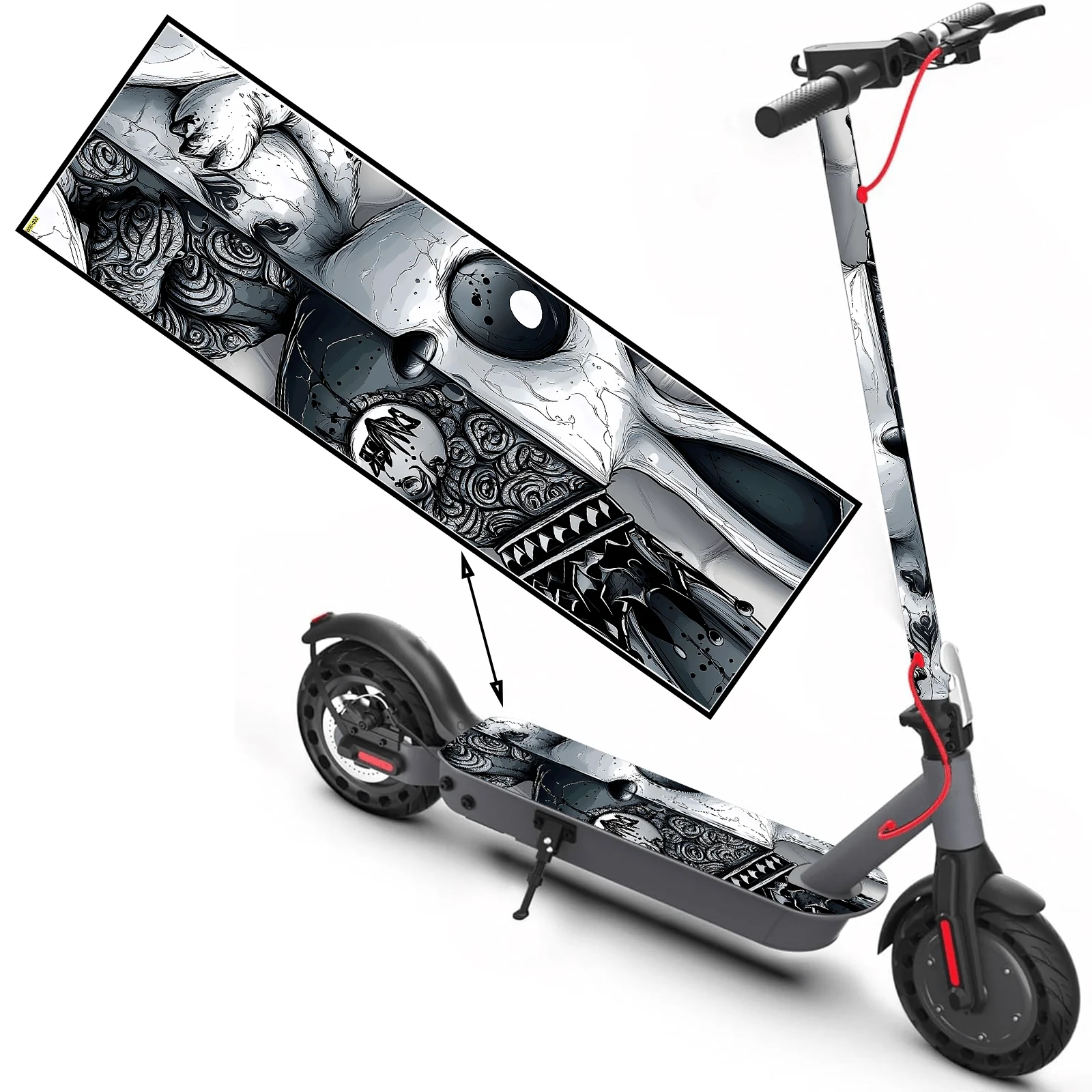Pegatinas para pies de scooter con patrón de conejo blanco y negro, pegatinas para scooter, pegatinas para monopatín, pegatinas para alfombrilla para pies de scooter, personalización