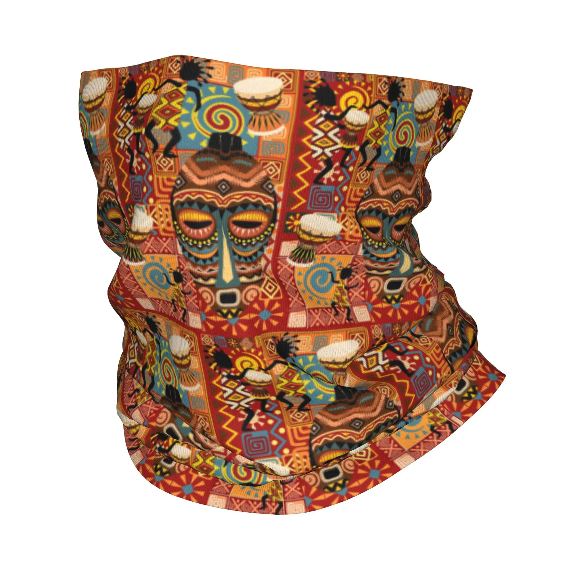 African Masks and Tribal Elements Decorative Bandana Neck Cover Printed Face Scarf Multifunction Headwear Running For Men Women
