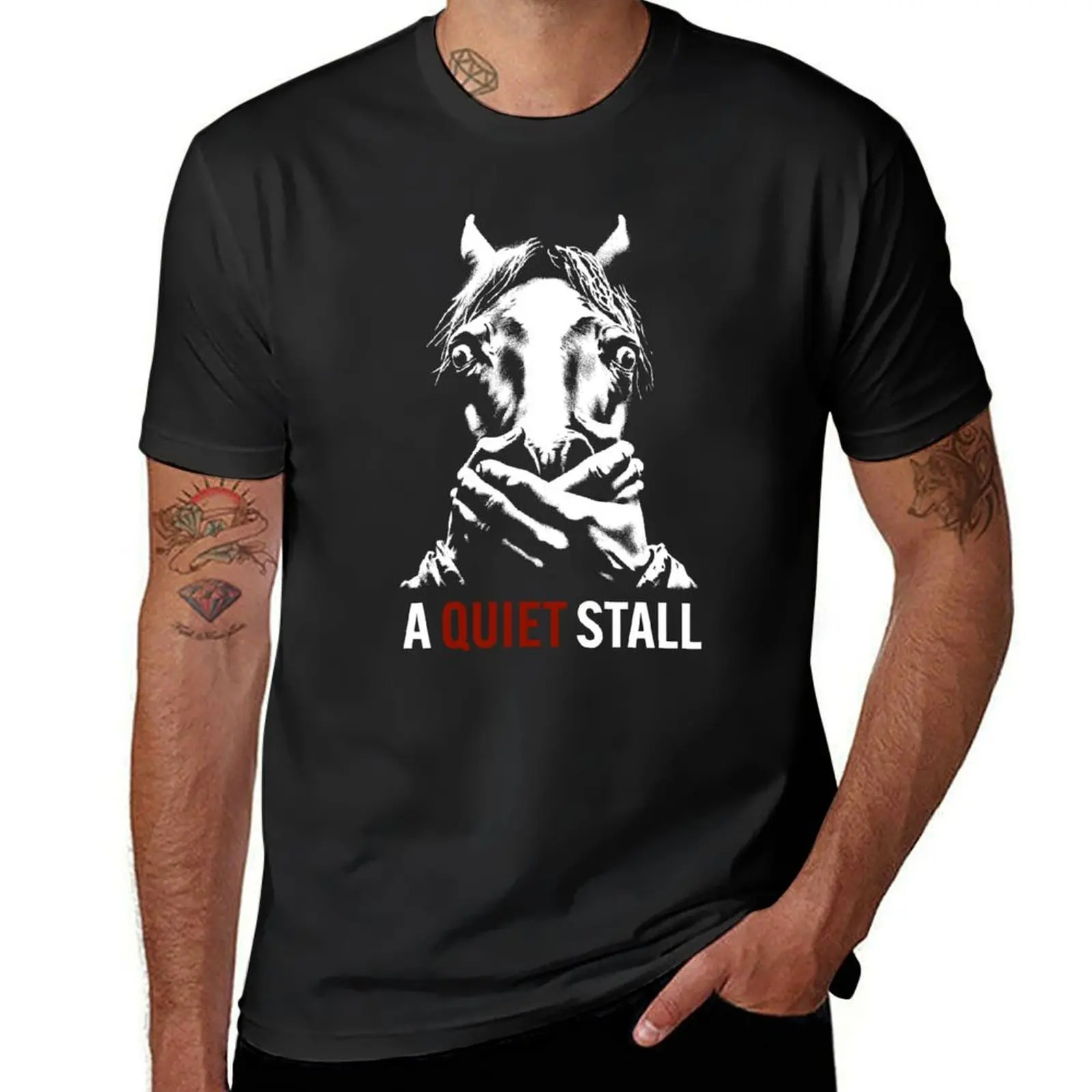 A Quiet Stall - A Horse Horror Movie Parody Poster T-Shirt kawaii clothes plus sizes workout shirts for men