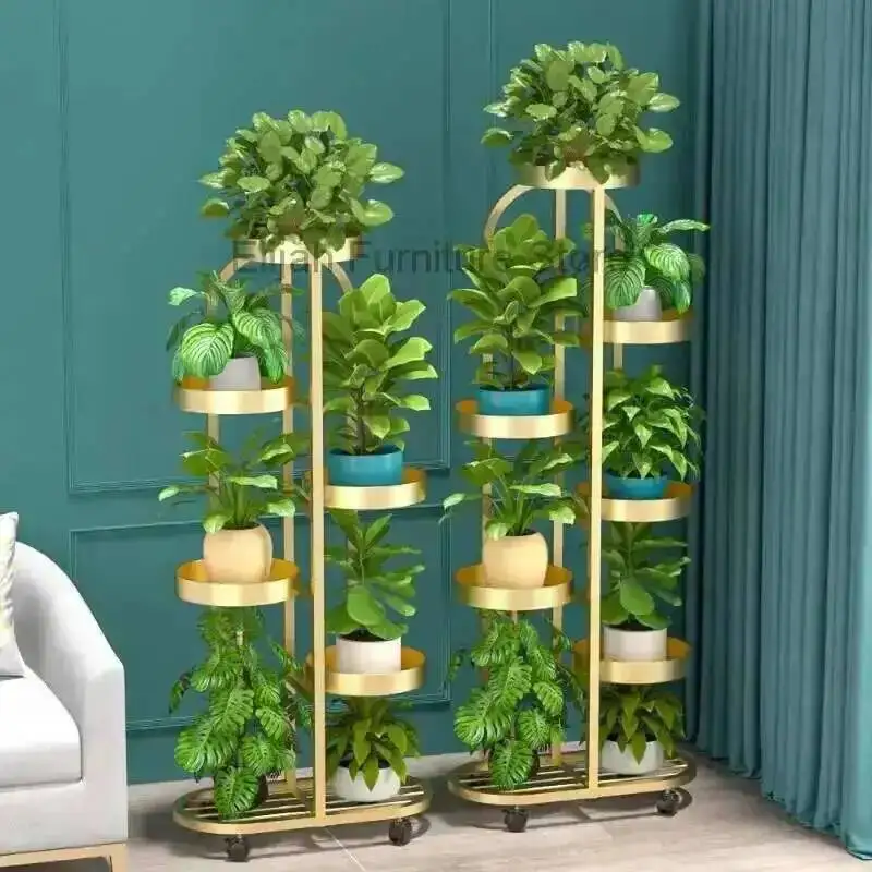 리빙 랙 현대 프랑스 룸 발코니 미학 모바일 실내 꽃 랙 장식 디자이너 Plantenrek 홈 가구