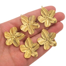 5pcs PVD Gold Stainless Steel Flower Charm Connectors For Earring Necklace Jewelry Findings DIY Large Flower Pendants Wholesale