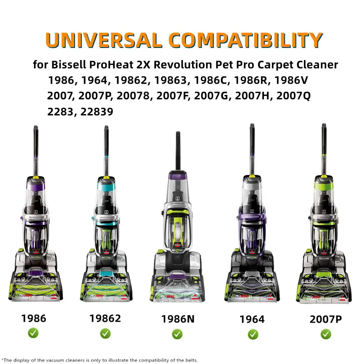 Replacement Belt Set for Bissell ProHeat 2X Revolution Pet Pro Carpet Cleaner, Fits Models 3586,3588,1986,1964,2007,2007P Series