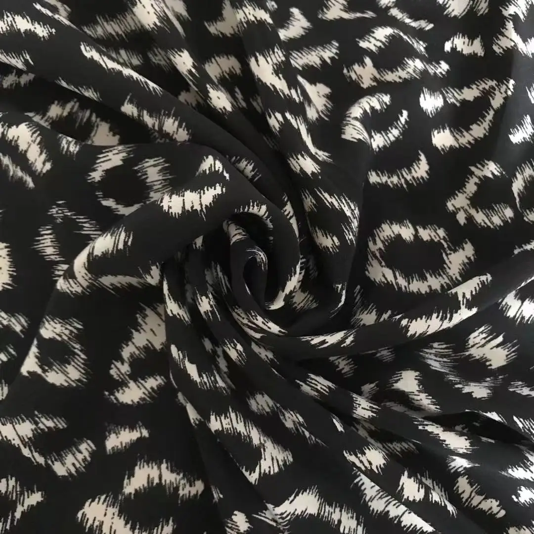 1 meter 100% Mulberry Silk 18 momme Heavy Crepe Silk Fabric Leopards Printed 140cm 55" wide by the yard XX109