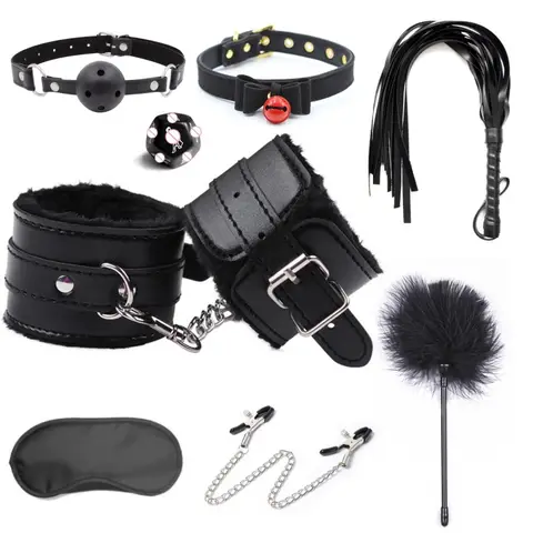 Bdsm Bondage Kit Leather Handcuffs Sets Whip Nipple Clamps Ball Gag Collar sexx Toys for Women Couples Flirt Adult Games Product
