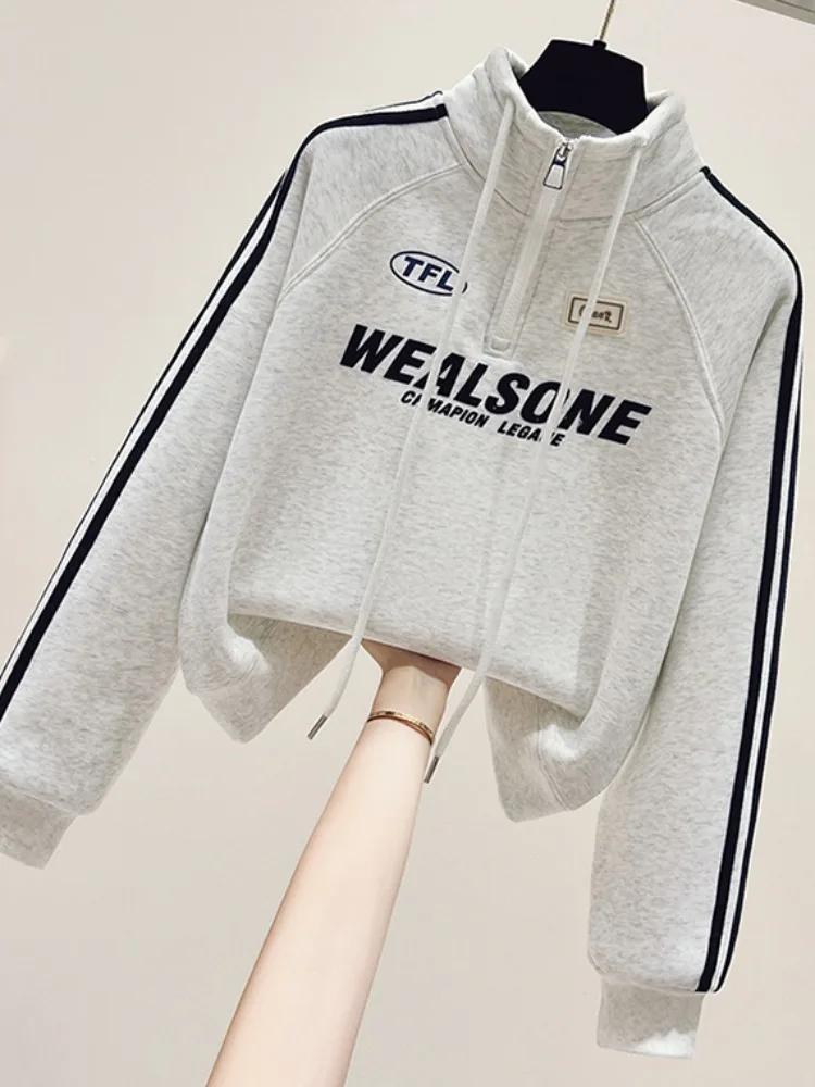 Felpa con cappuccio oversize da donna con cerniera Fce foderata colletto alla coreana Jaet autunno inverno caldo cotone misto poliestere cappotto ort