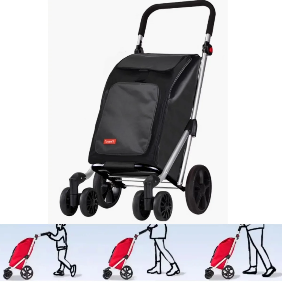 Customizable Folding four-wheel grocery shopping cart  elderly hand-pulled cart 43L large capacity Adjustable armrests