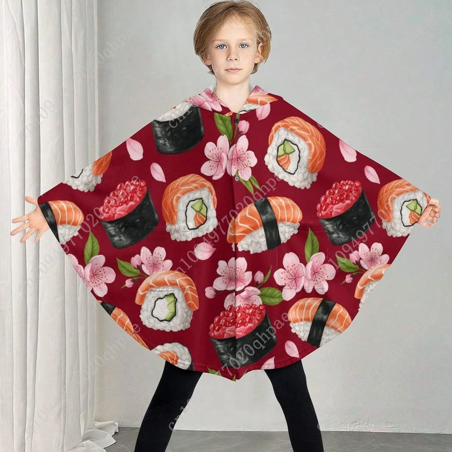 سترة بطانية مريحة من الفلانيل، نمط سوشي مع هوديي كبير الحجم مع جيوب للأطفال والمراهقين #2