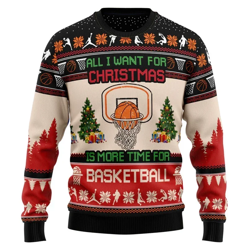 Kid's 3d Printed Basketball Sweatshirt Men Christmas Ugly Christmas Sweater Baseball Graphic Sweatshirts New Year Xmas Hoodie