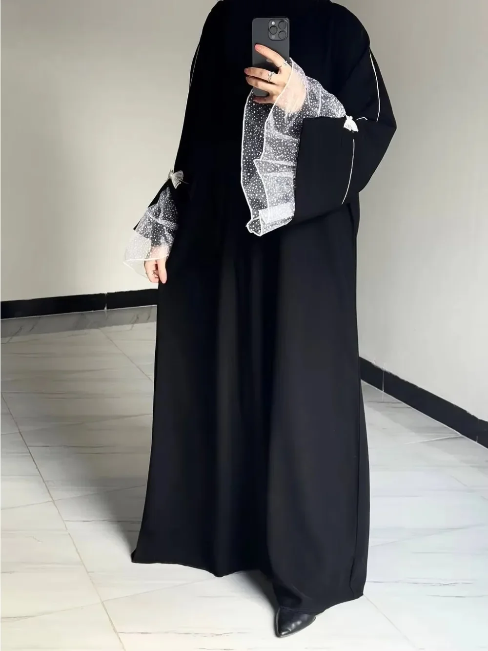 

Muslim Abaya Women Lace Sleeve Elegant Nida Black Abaya Dubai Modest Dresses Morocco Kaftan 2025 EID Cardigan Summer Long Robe