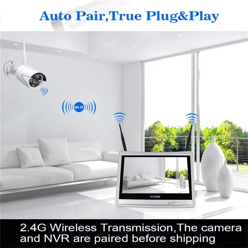 Jianvision 5MP 8-Channel Wireless IP Network Camera System with 12inches Screen