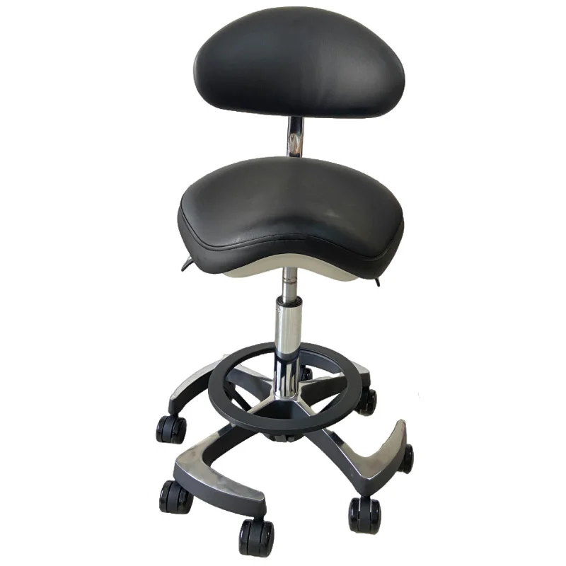 Hospital & Workshop Use Adjustable Ergonomic Saddle Stool with Conductive Anti-static Rotatable Design 8-Wheel PU Leather Base