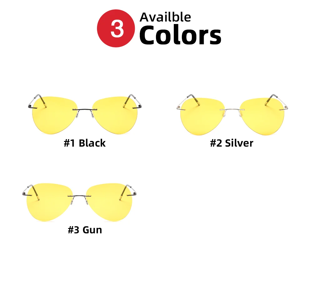 VIVIBEE Ultraleichte Piloten-Nachtsichtbrille für Herren, polarisiert, UV400, gelb, randlos, Luftfahrt-Sonnenbrille für Damen, Schutzbrille – Detail 7