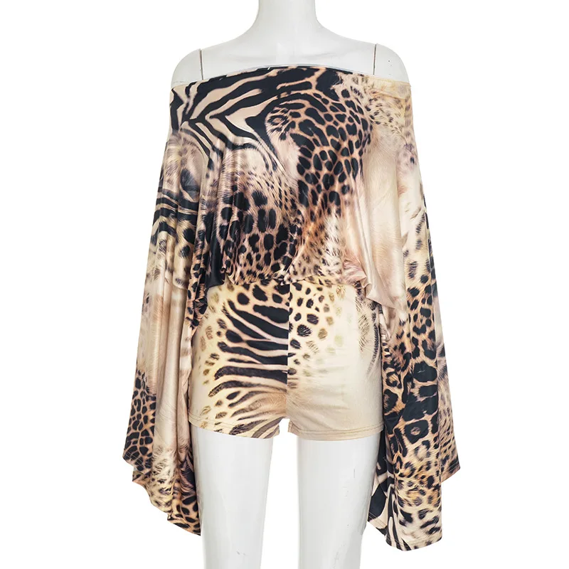 

Дизайнерские комбинезоны с леопардовым принтом, свободные шорты с открытыми плечами и длинными рукавами персикового цвета, клубная одежда, комбинезоны, женские комбинезоны