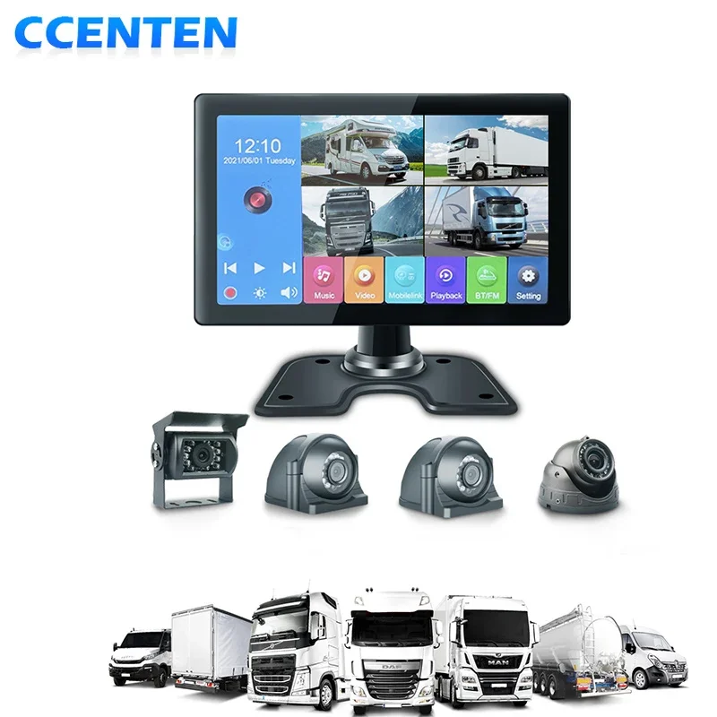 10.1 Inch Touch 4CH AHD Recorder DVR Car  Vehicle Truck Night Vision Mini Camera With Audio Recording