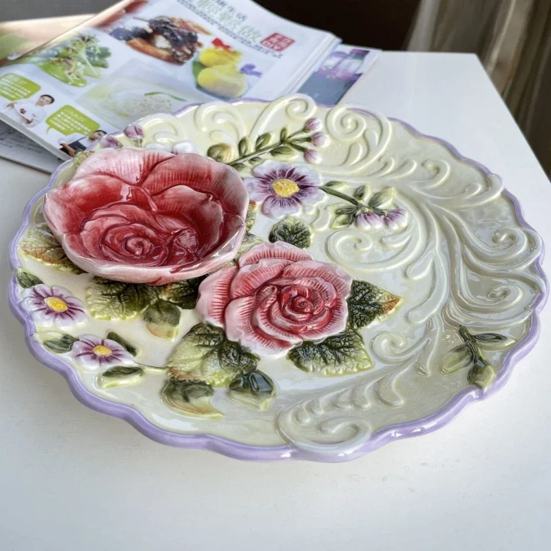 Three-dimensional flower rose sauce fruit plate ceramic snack snack plate