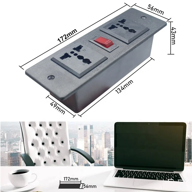 3 USB 2 Outlet Table Desk Surface Mountable Recessed Furniture USA Power Strip