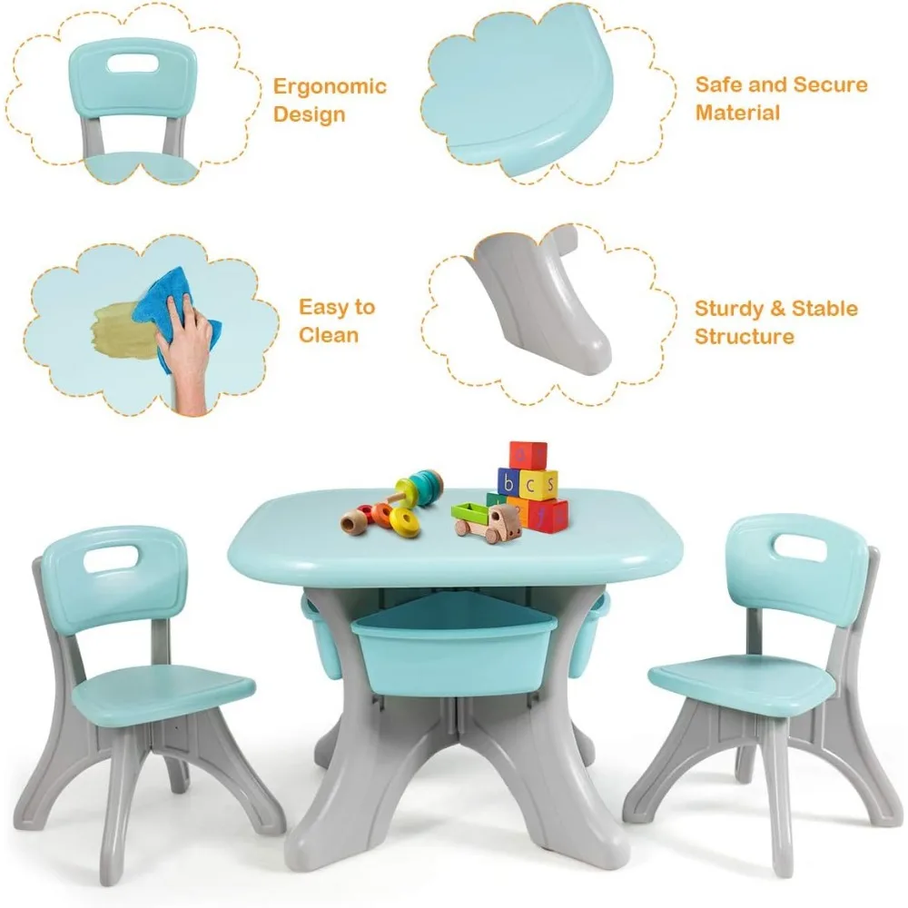 Kids Table and Chair Set, 3 Piece Activity Table w/Detachable Toy Storage Bins & 2 Chairs for Children Reading Art Craft