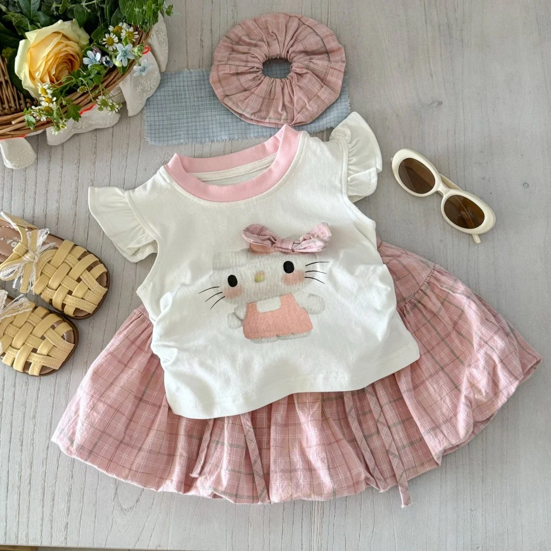 

Cute Girls Summer Outfit ort Sve Plaid Bloomer Skirt Set Children's Faionable Bloomer Pants Skirt Cotton Sweet Sle