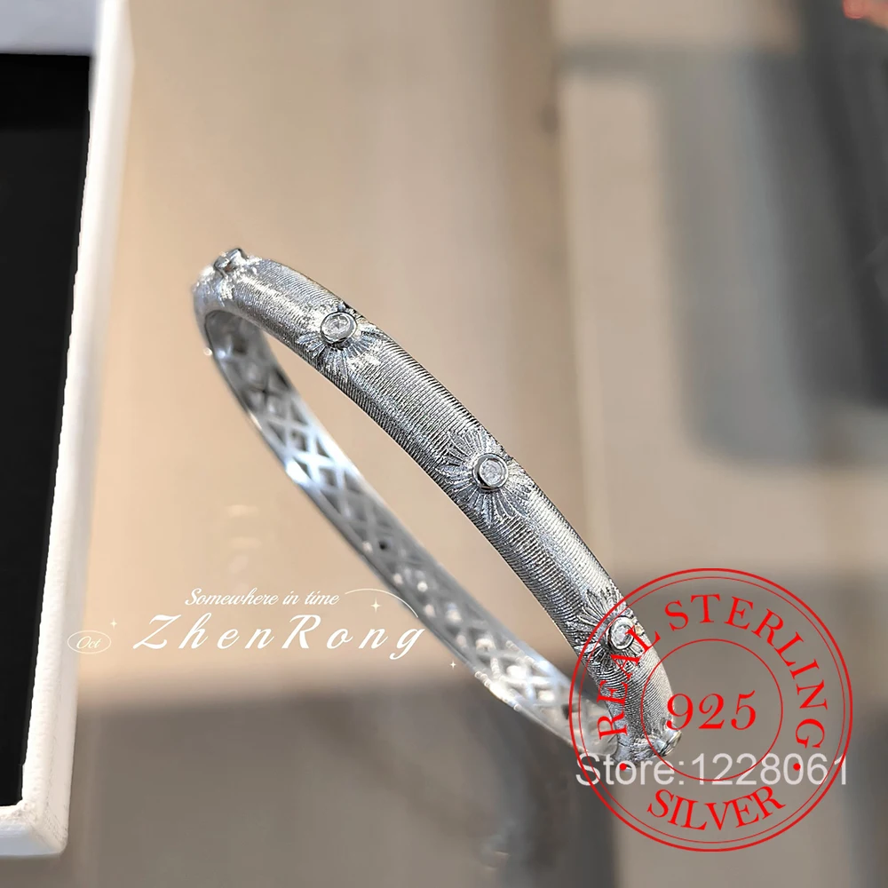 

Sparkling Cubic Zircon Sunflower Bangle Bracelets for Women 925 Sterling Silver Luxury Female Bangles Wedding Jewelry