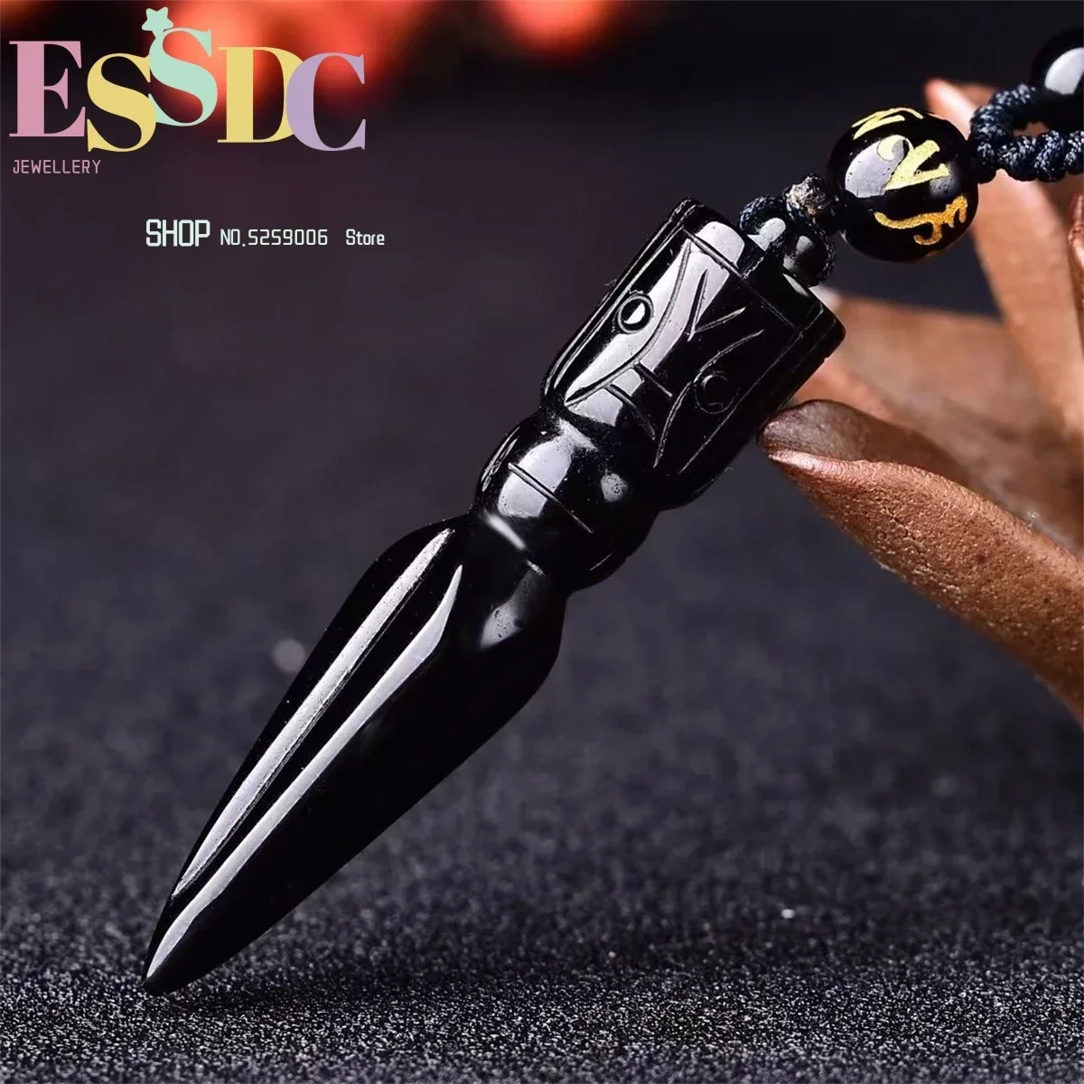 Natural Obsidian Jin Gang Stick Pendant Male and Female Crystal Buddha Magic Weapons Birthday Gift of Valentine's Day Dropship