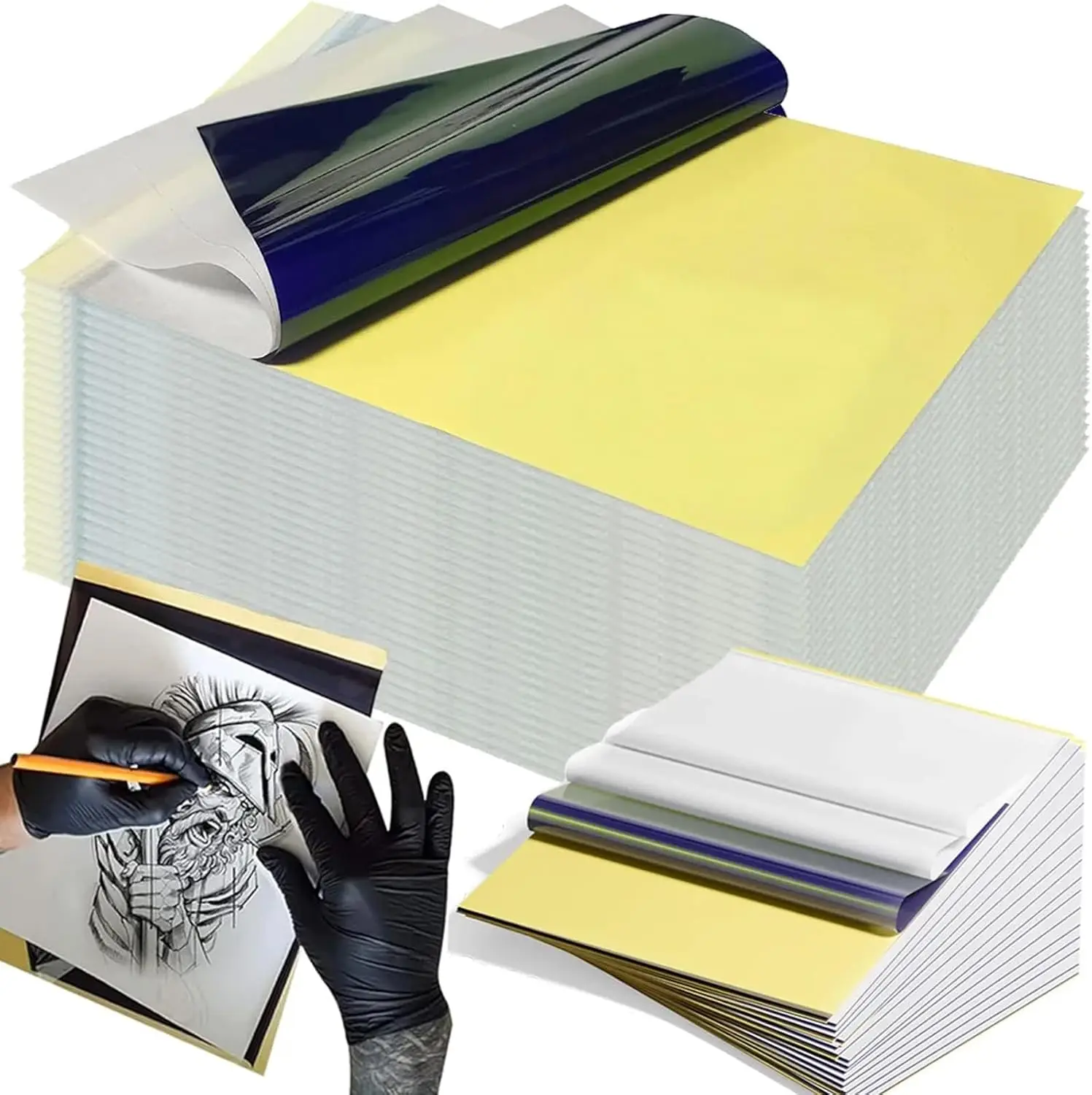 

Профессиональная термотрансферная бумага для татуировок формата А4, 100 листов, 4-слойный трафарет для четкого копирования, идеально подходит для студий и начинающих.