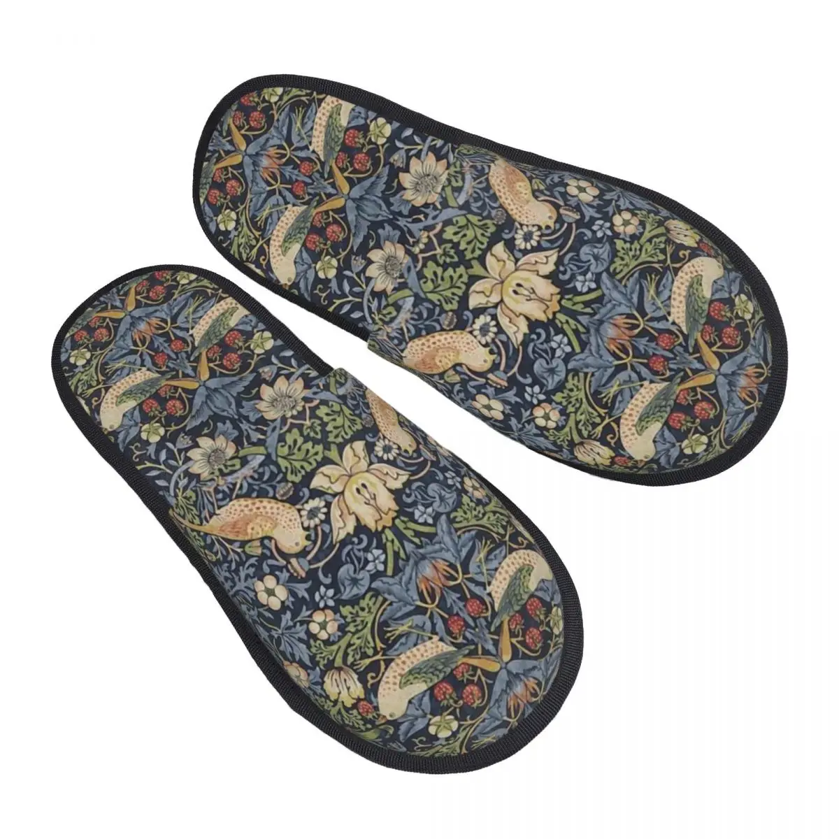 Custom William Morris Strawberry Thief Pattern House Slippers Women Cozy Memory Foam Vintage Textile Slip On Spa Slipper Shoes