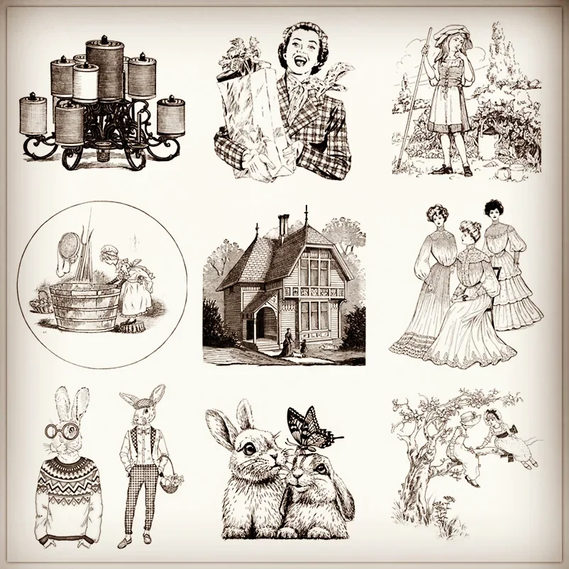 Nowe stempelki retro na Wielkanoc 10x10 z 2025 roku, stempelki dla dziewczynek, stempelki do wiązania, króliczek, kobieta, kartki, rękodzieło, bez metalowych wykrojników, scrapbooking