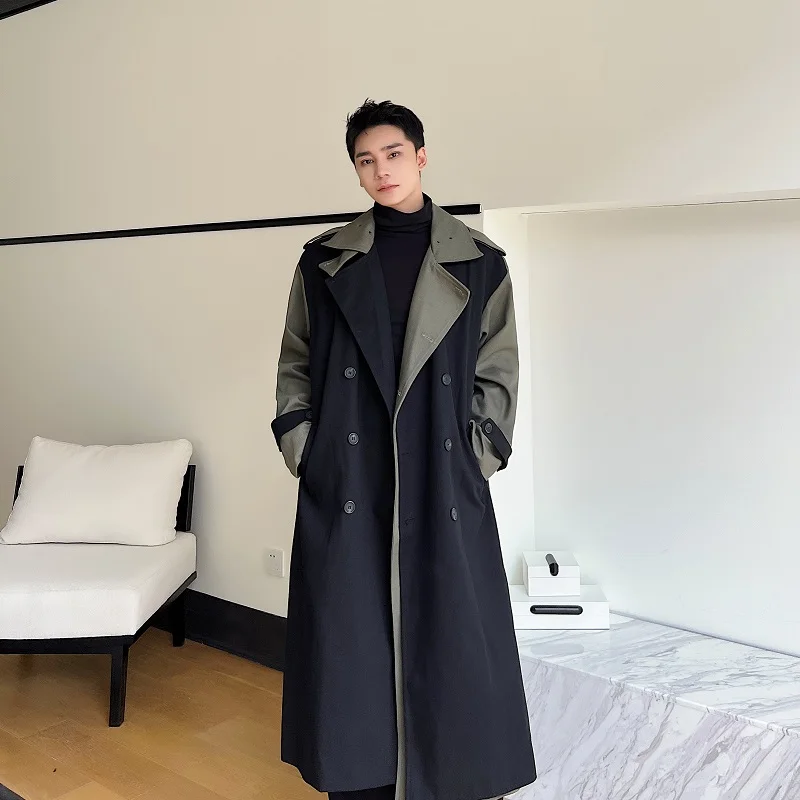 

Knee-Length Men's Long Coat Autumn Winter Trend Color Colion Double Layer Door Design Double Row Buttoning Outerwear Jaet