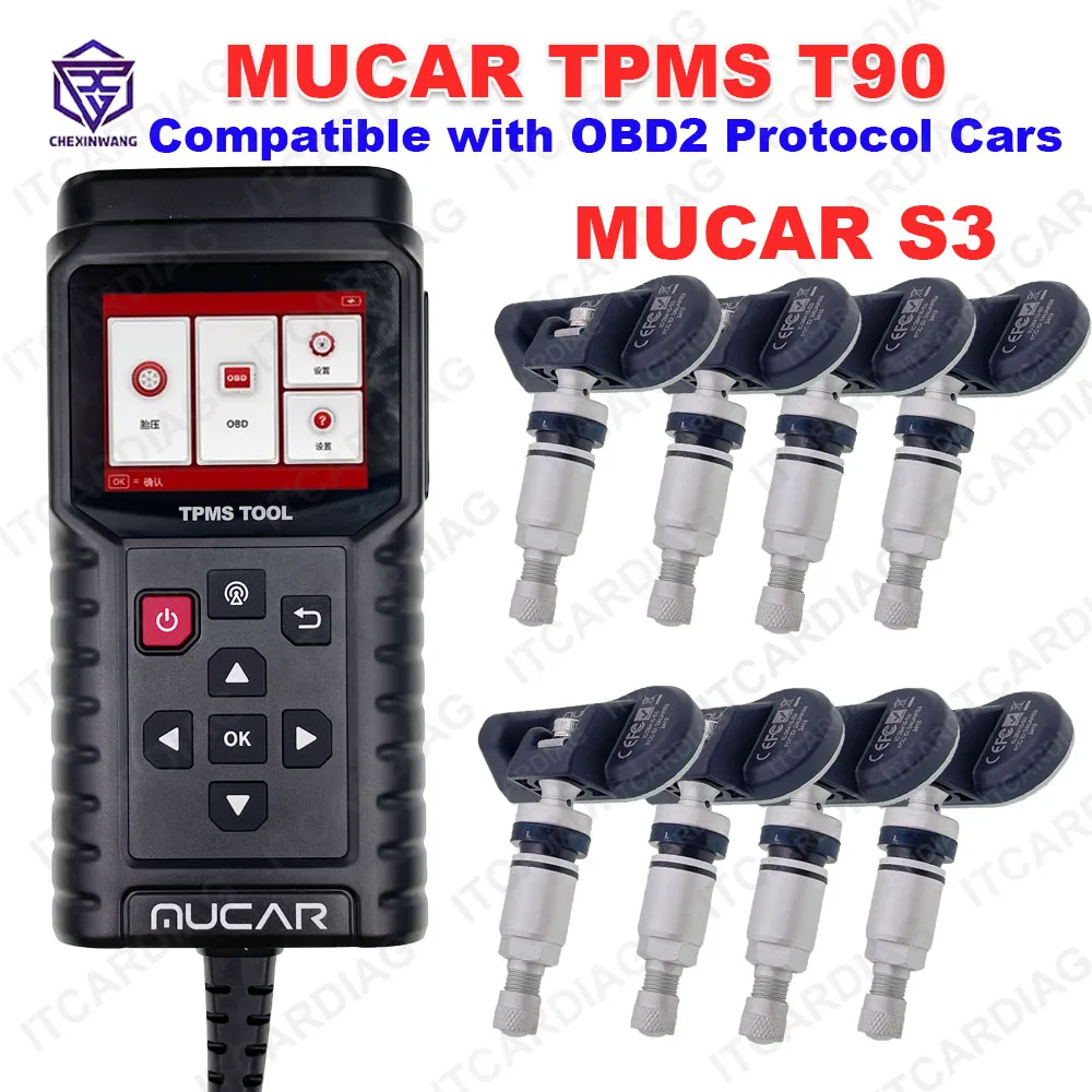 MUCAR TPMS T90 OBD2 Car Diagnostic Fault Code Programmer With S3 TPMS Sensor Tire Pressure Sensor Service Tool PK THINKTPMS T90