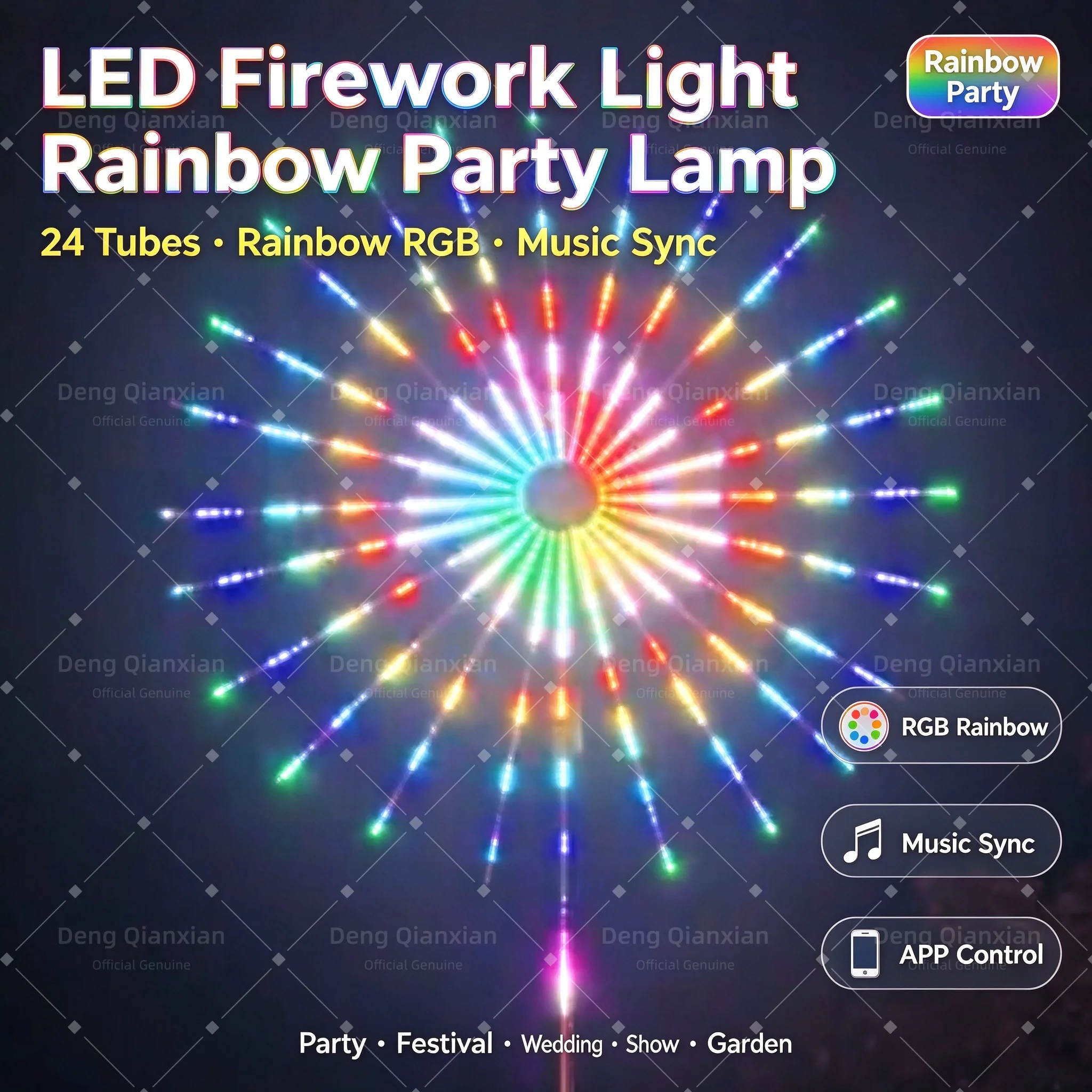 Firework Lights with Speakers, Sound Activated RGB, Waterproof, APP Bluetooth Control, Outdoor New Year Celebration