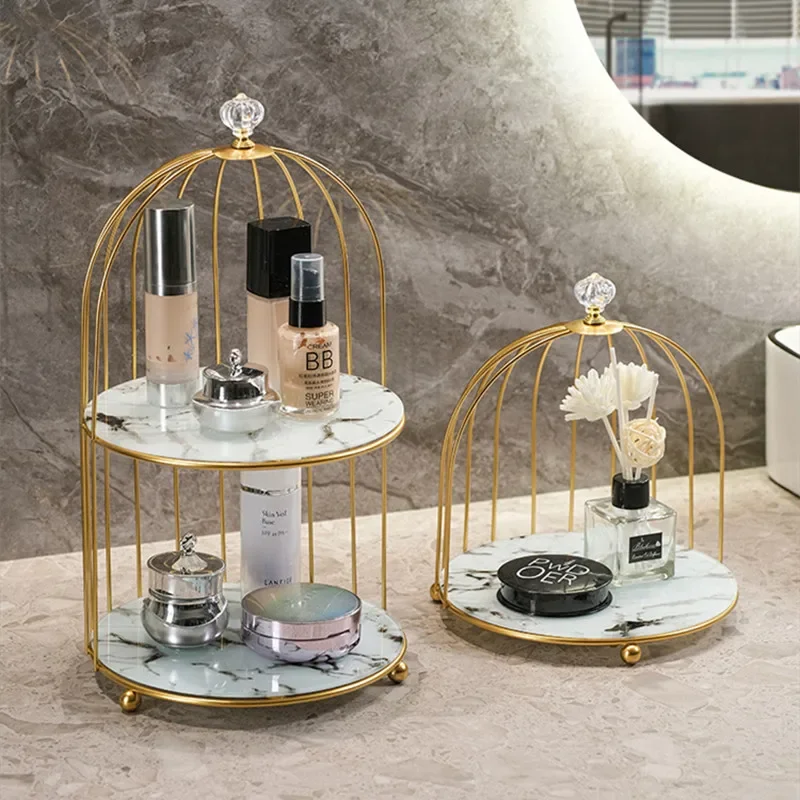 

Nordic Storage Rack Iron Art Bird Cage Cosmetic Storage Rack Makeup Organizer Desktop Cosmetic Lipstick Perfume Case Organizer