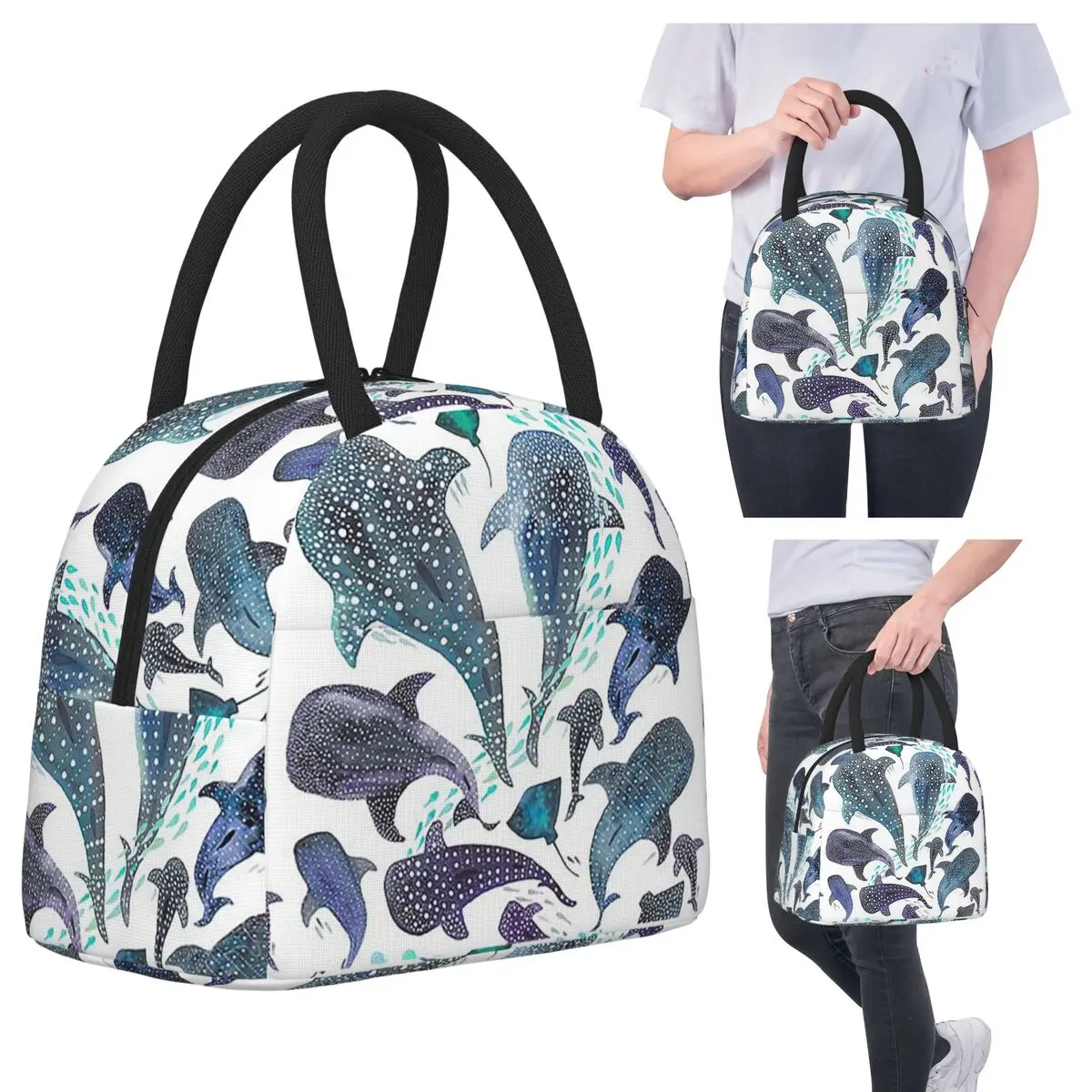 

Whale Shark, Ray And Sea Creature Play Insulated Lunch Bag for Kids School Cooler Thermal Food Box Tote Portable Lunch Boxes