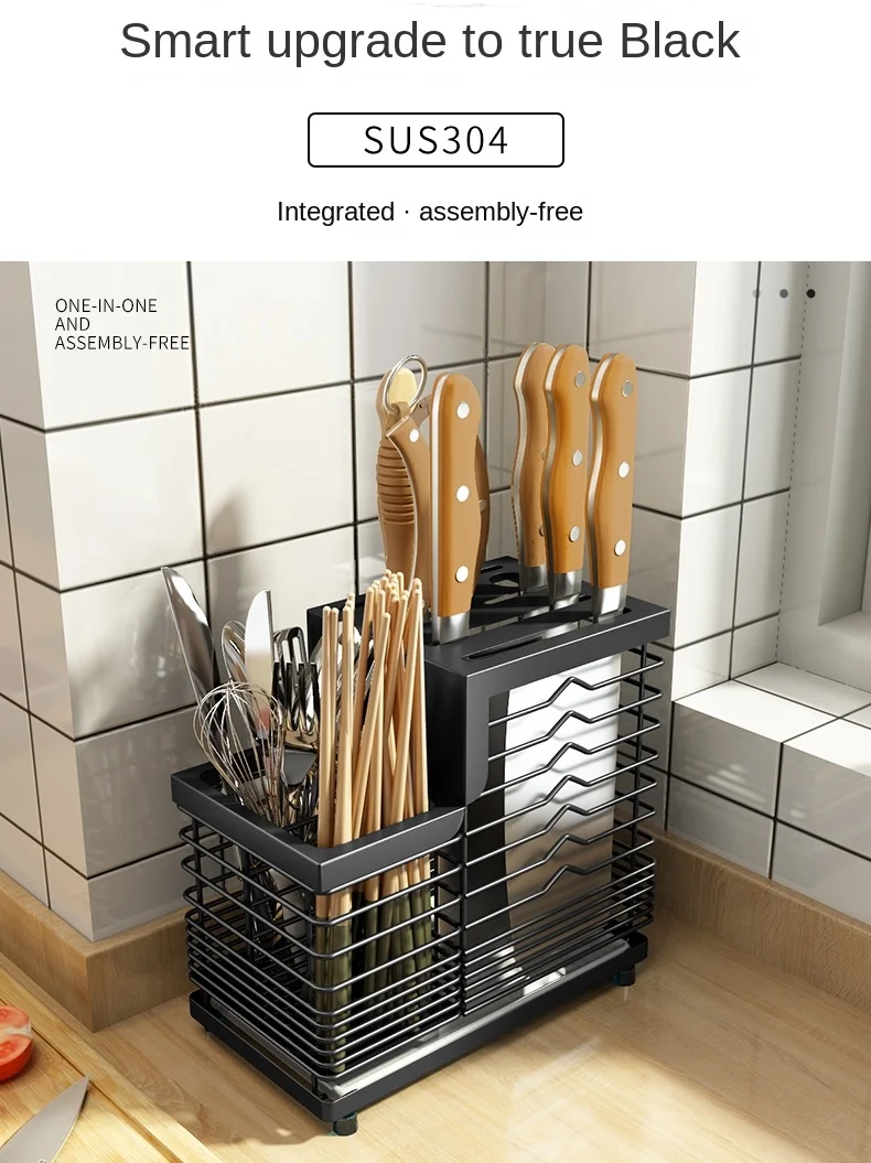 Knife Holder Kitchen Supplies Knife Holder Storage Rack Wall-Mounted Chopsticks Box Integrated Knife Kitchen Knife Storage Rack