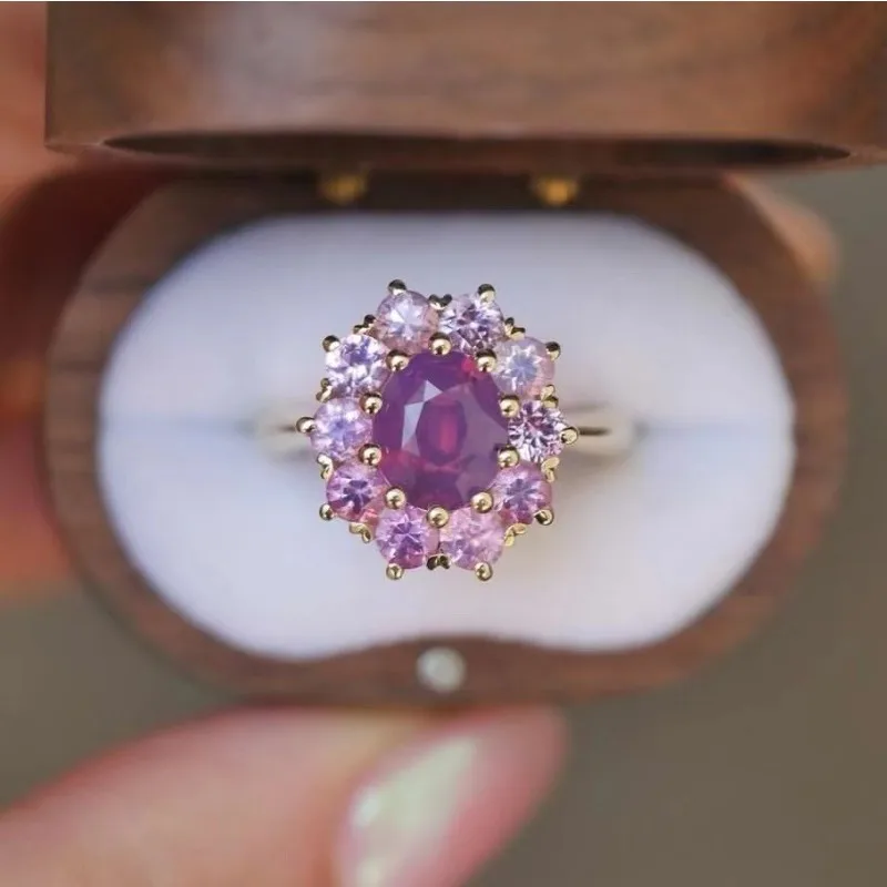 

Charm Gold Color Inlaid with Purple Stone Rings Flower Round Fashion Engagement Wedding Rings for Women Jewelry