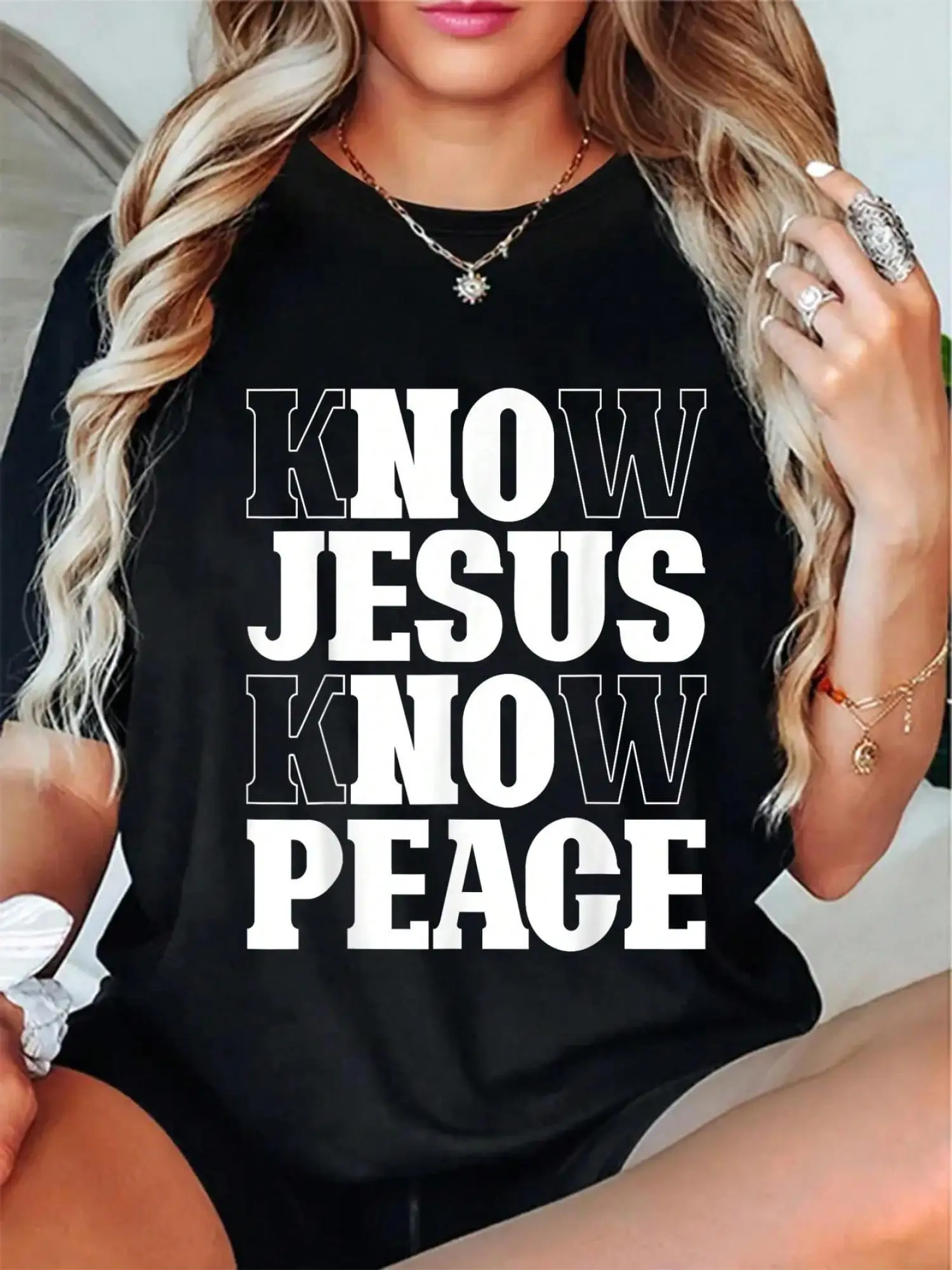 

Know Jesus Know Peace Religion God Church Christian Gifts T-Shirt Short Sleeve T-Shirt Women's Men's Graphic Tee Causal Tops