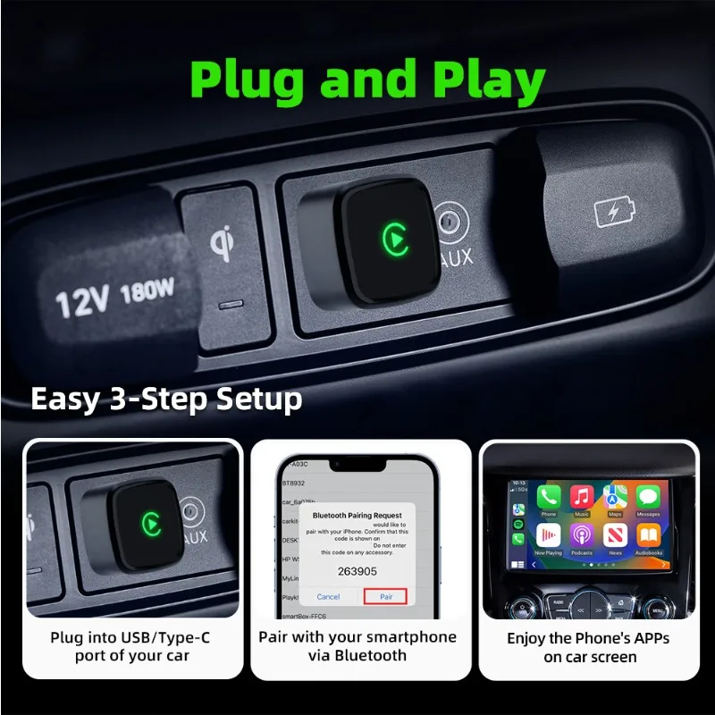 Wired To Wireless CarPlay Adapter 2‑In‑1 Android Auto Smart Connection Box Ultra‑Compact Plug‑and‑Play Vehicle Multimedia