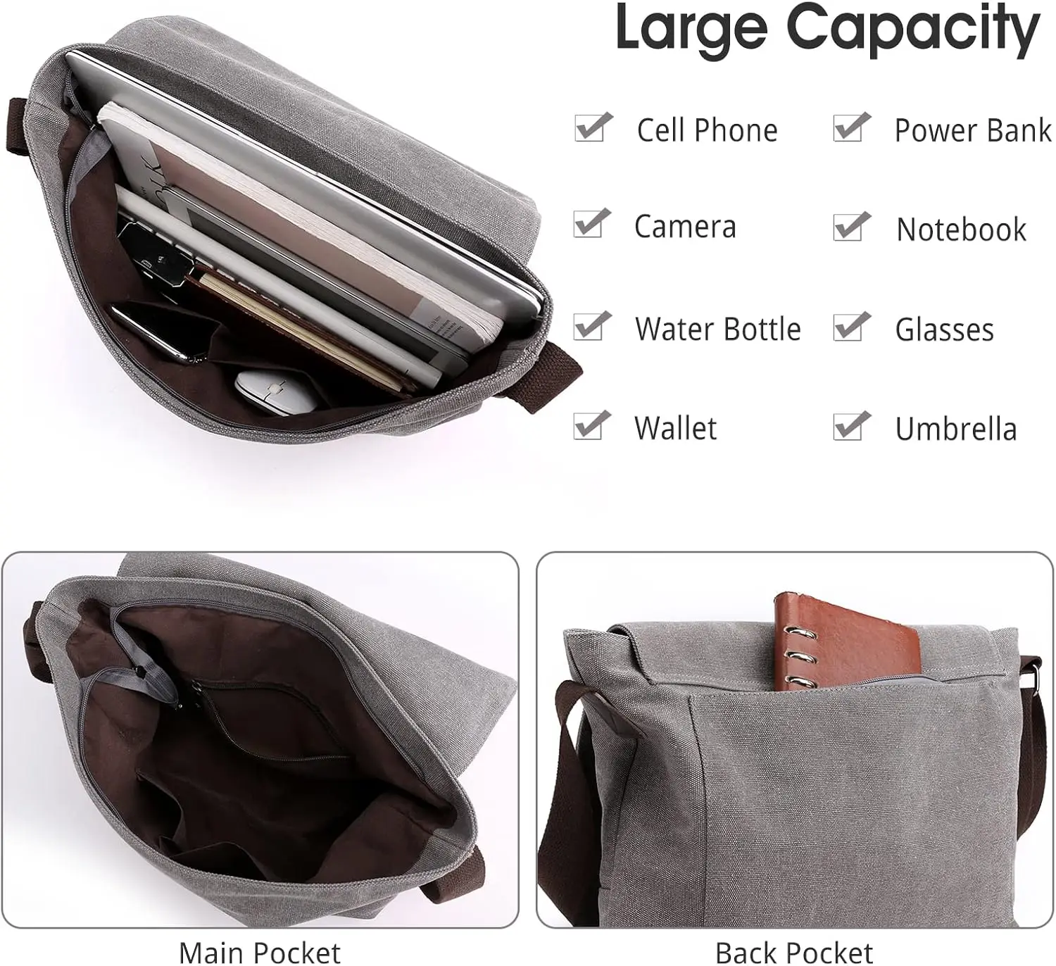 Fashion Vintage Man Canvas Messenger Bag Trend Shoulder Simple Casual Lightweight Crossbody Bag 13.3